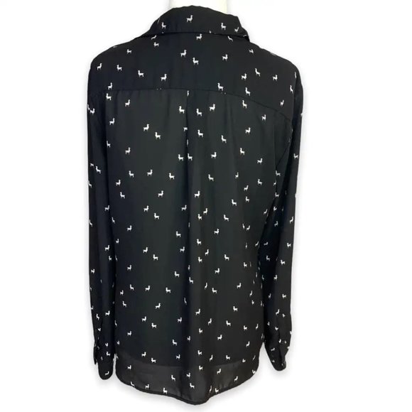 Banana Republic Black Llama Print Button Down Sheer Chiffon Top Women's L - Picture 5 of 5